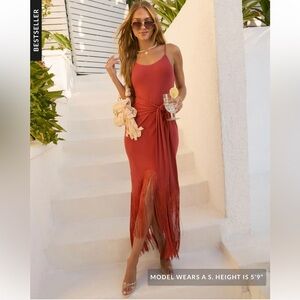 NWOT Vici Khloe Tie Front Rust Fringe Maxi in Rust - Sz M